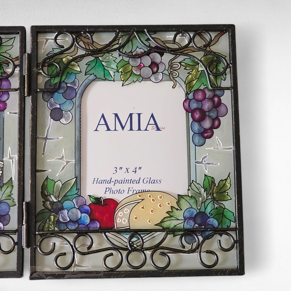 AMIA Hand Painted Glass Wine Vineyard Picture Frame 3" x 4" - Picture 5 of 12